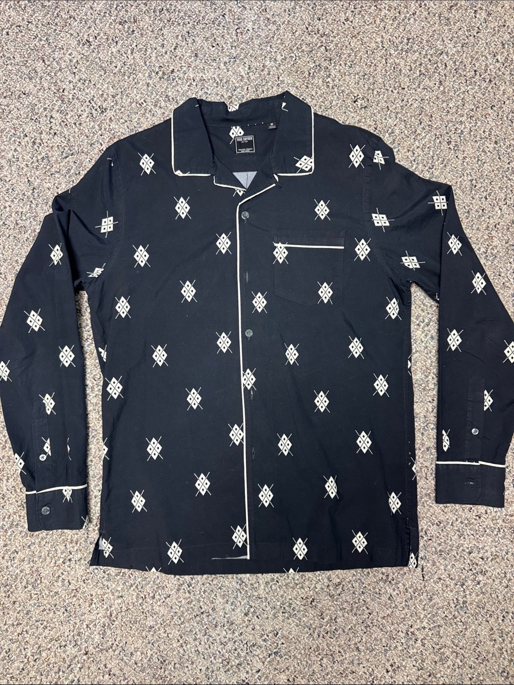 Men's navy blue Todd Snyder camp collar long sleeve retro shirt- great shape!